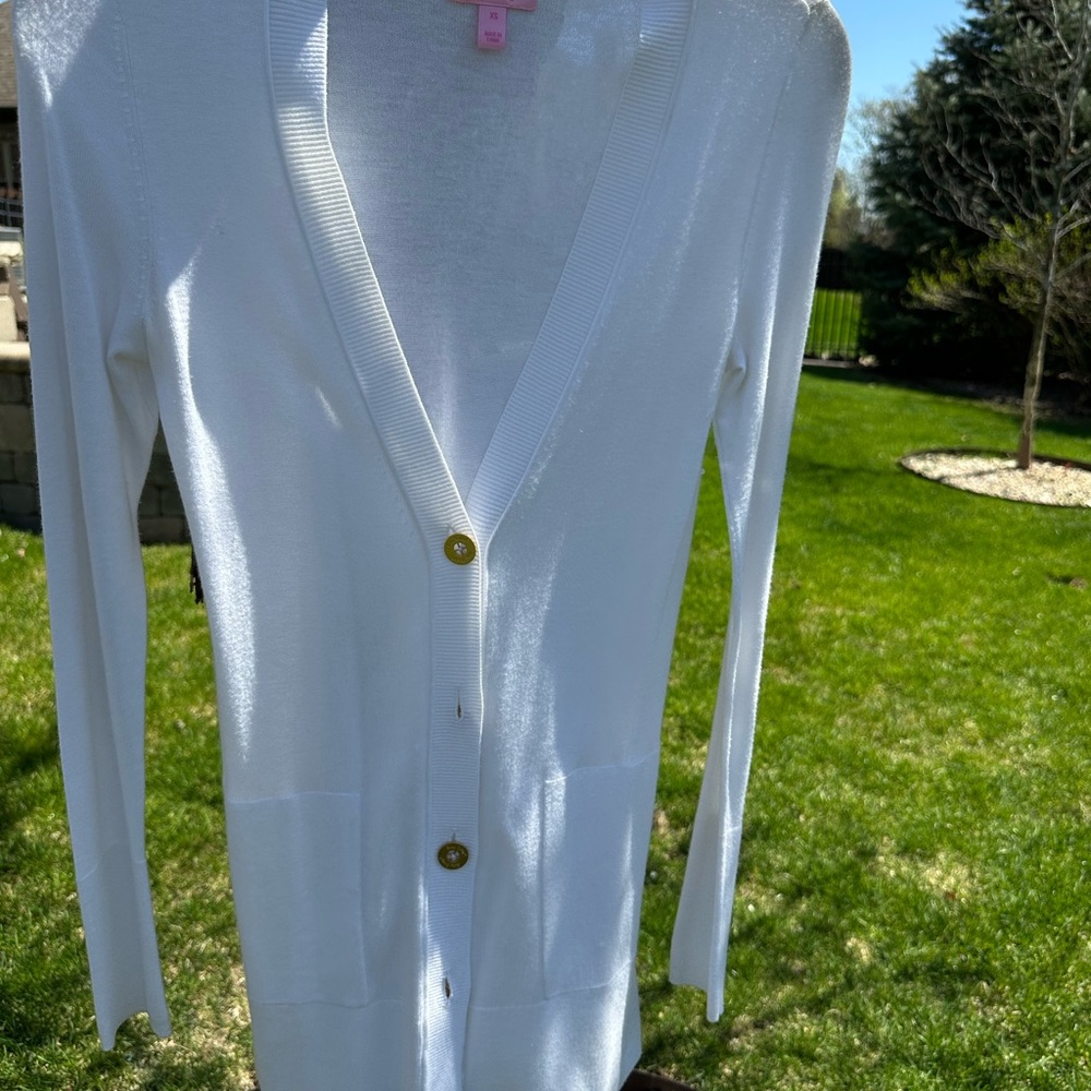 Lilly Pulitzer White Cardigan Sweater V-Neck Lightweight